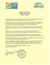 Image of National Library Week Proclamation with Mayor signature and Town seal