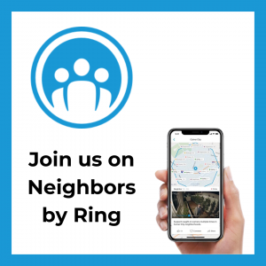 photo with cell phone and text stating join us on neighbors by ring 